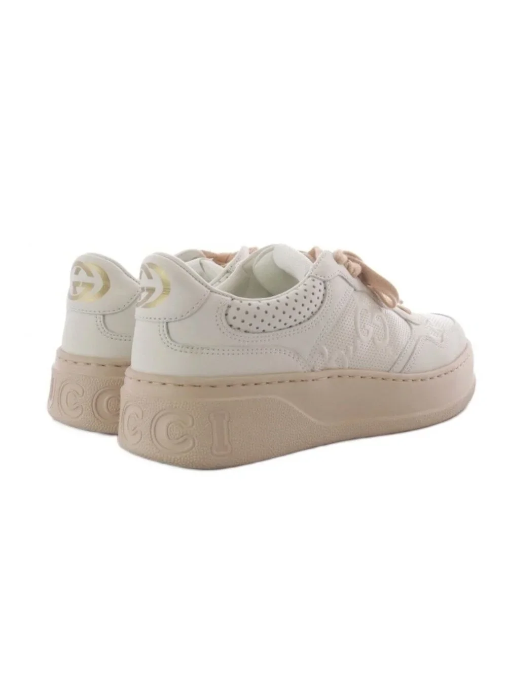 Gucci GG Embossed Chunky Sneakers Platform Leather White Pink